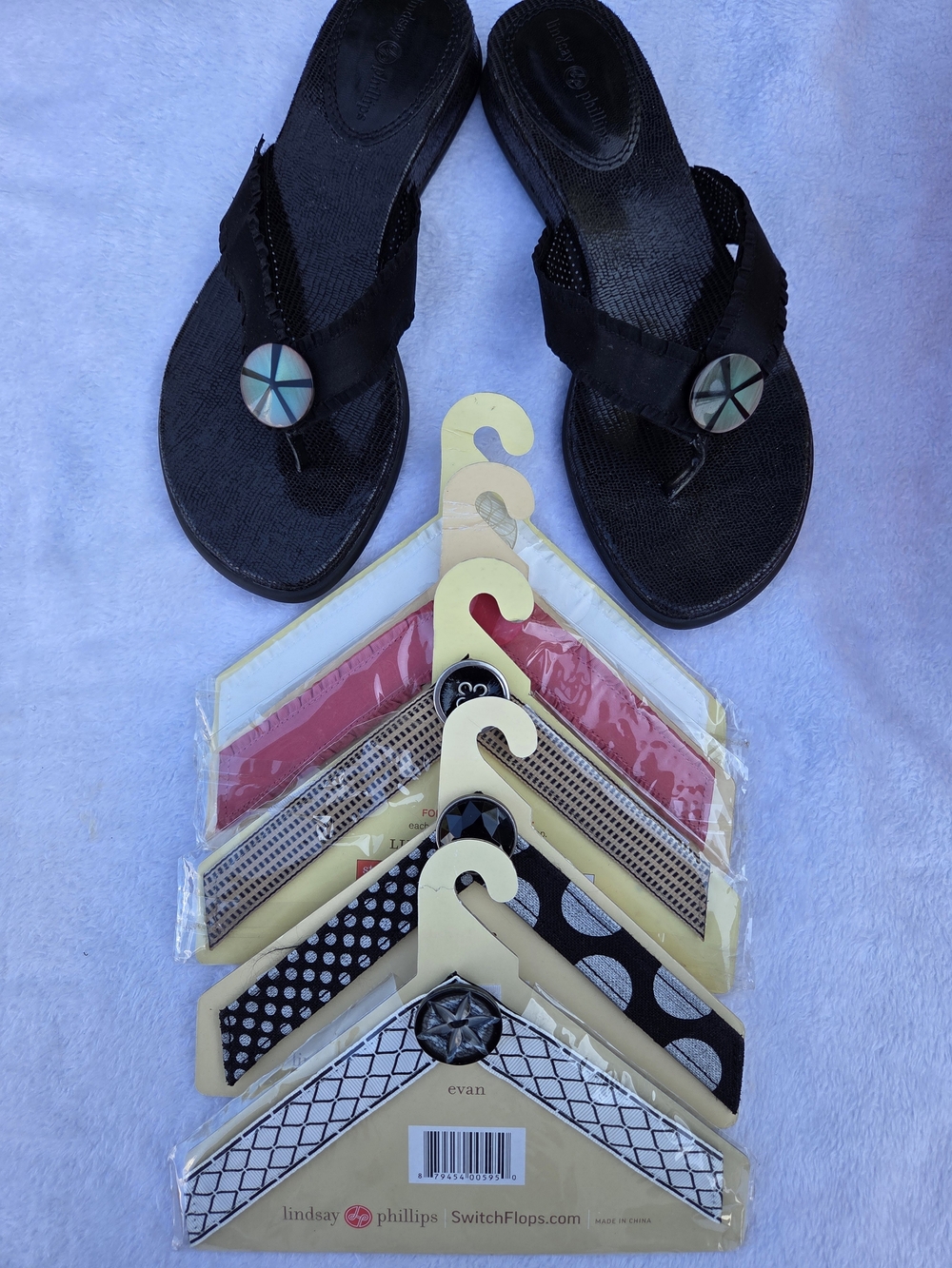 NIB Lindsay Phillips Marie Black Sandals Size 8 + 6 Extra Interchangeable Straps